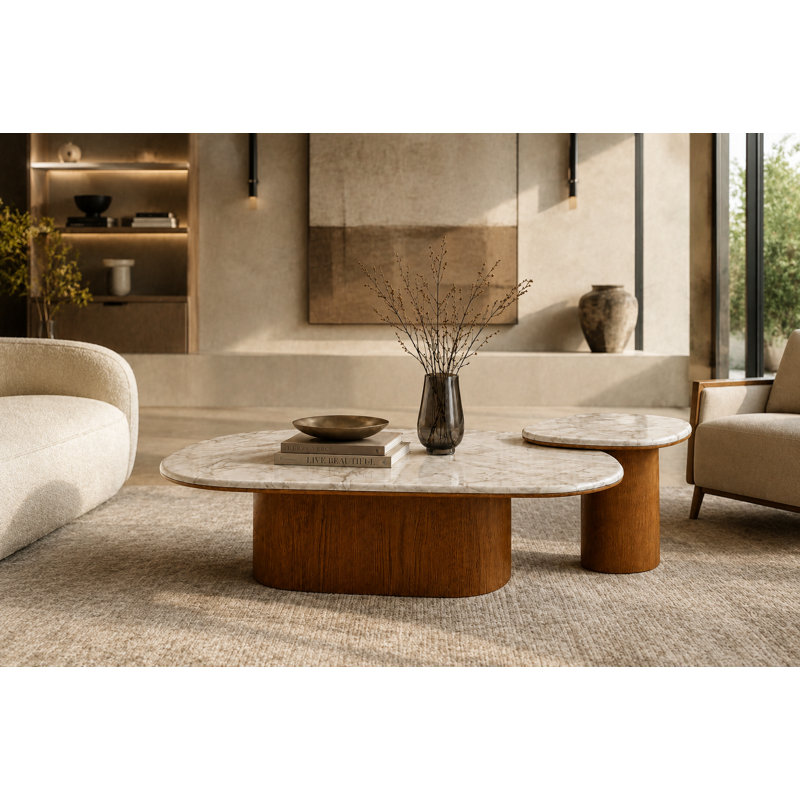 Universum Marble Nesting Coffee Table, White / Brown