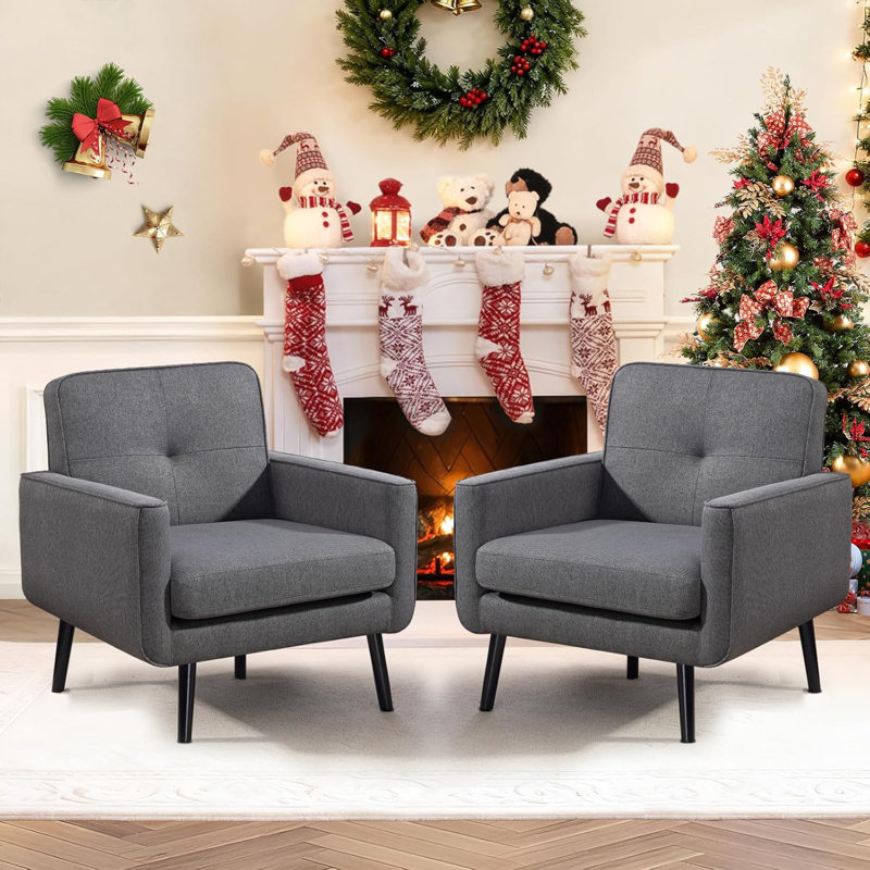 Cottle Mid Century Accent Chair, Fabric Modern Chair with Wooden Frame, Cozy Armchair Reading Chair with Comfy Back for Apartment, Living Room, Bedroom, Waiting Room, Small Space, Corner, Grey