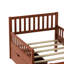 Lit plateforme simple en noyer avec garde-corps et deux tiroirs de rangement spacieux, conception simple pour le confort de la chambre à coucher, bois de pin massif léger, 8 supports en bois, option d'utilisation de l'espace