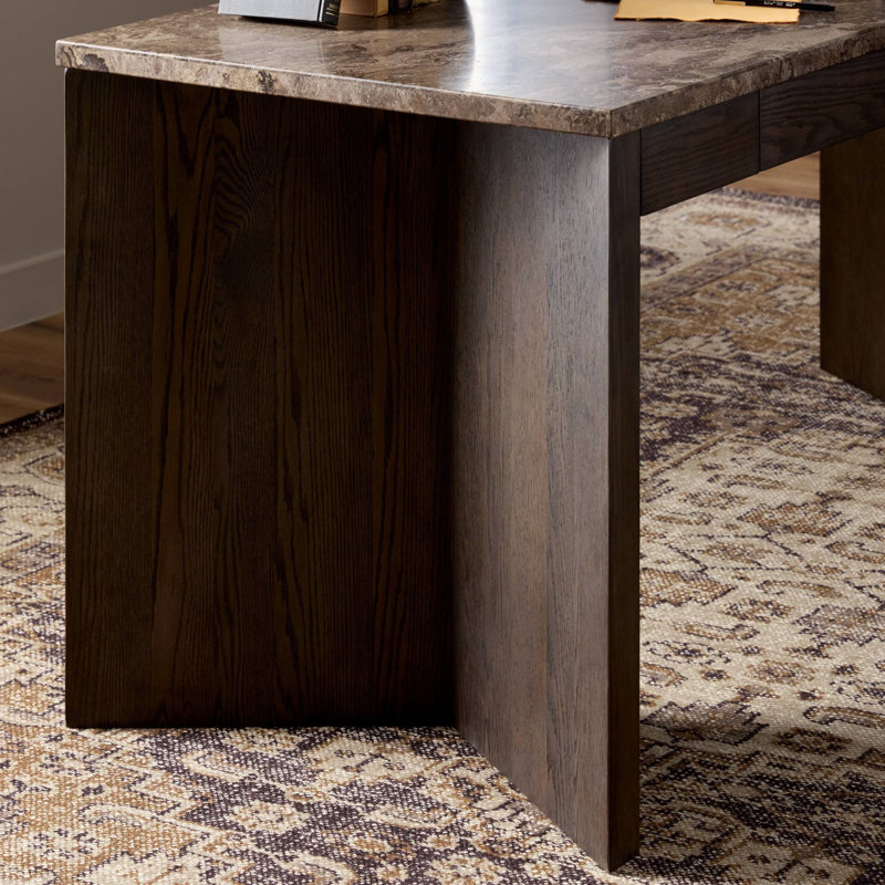 Lawson Writing Desk, Warm Grey Marble/Brown