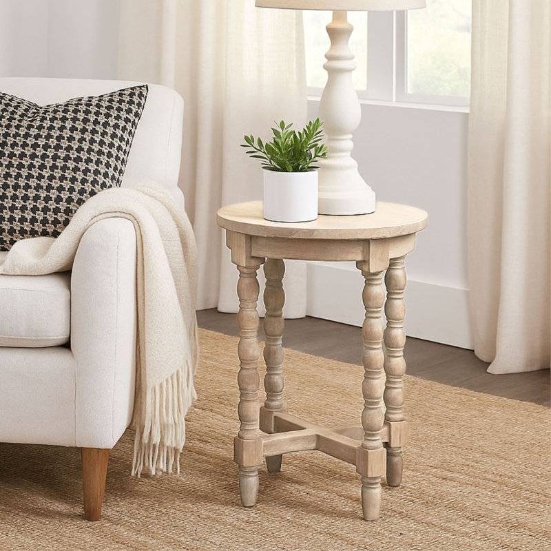 Table de bout ronde en bois massif Aiden, Naturel