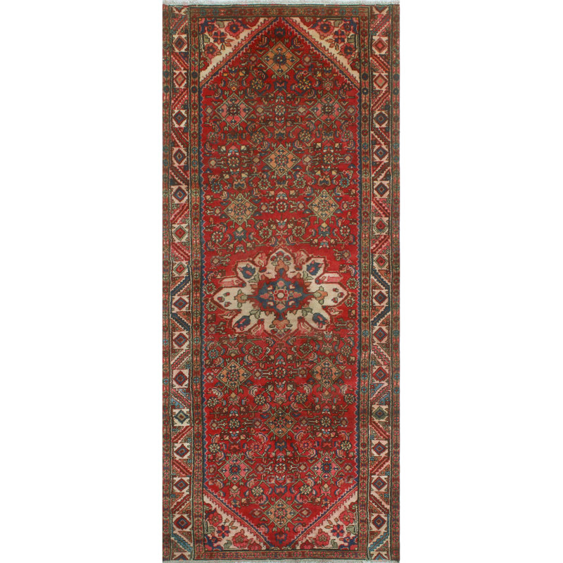 One-of-a-Kind 3'9" x 8'10" 1980s Runner Wool Area Rug in Beige and Green
