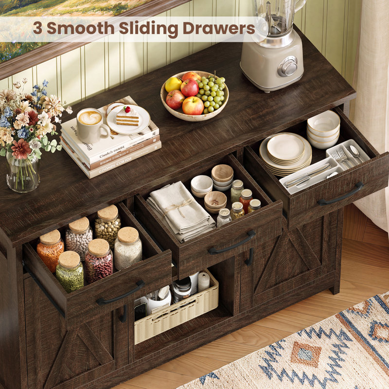 Sideboard Buffet Cabinet with 3 Storage Doors & 3 Drawers,Rustic Brown, Rustic Brown