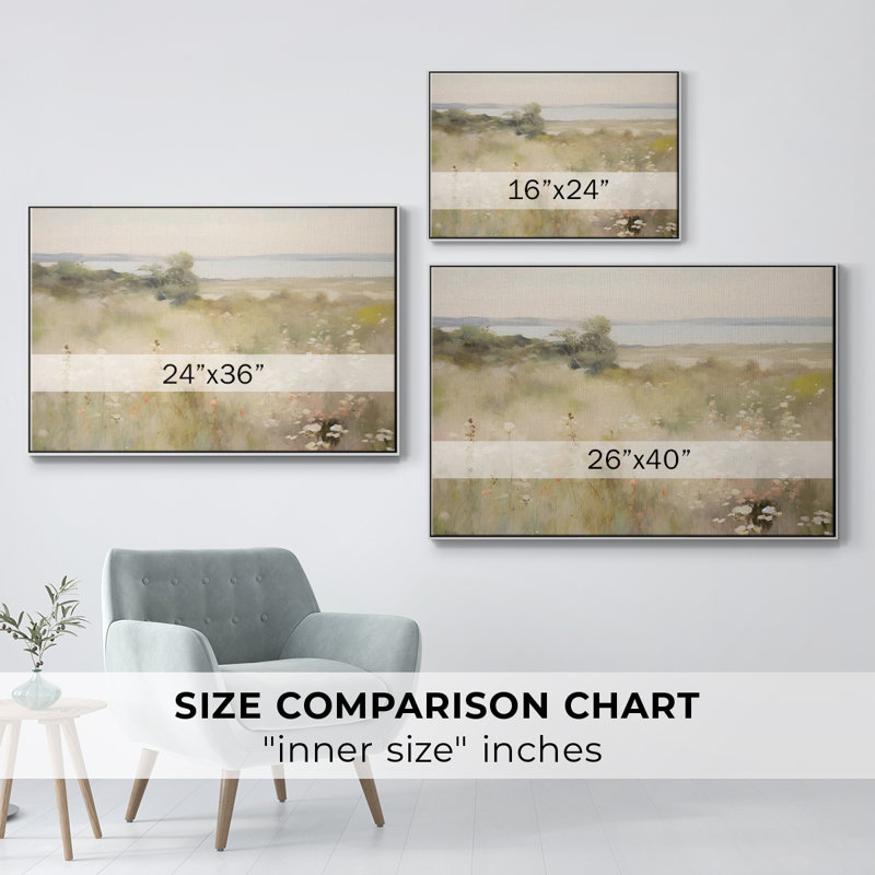Paysage rétro - I, Toile encadrée flottée blanche, H 17 po x l 25 po x P 2 po