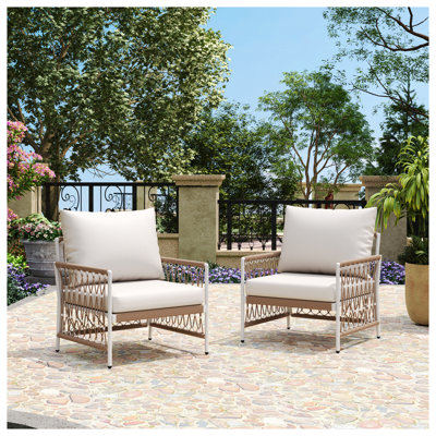 [Ensemble de 2] Chaises longues d'extérieur bohémiennes avec corde tissée à la main et coussins imperméables - sièges de patio modernes pour le jardin, la piscine et le balcon