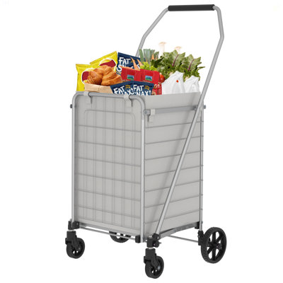 Panier avec tablette, chariot d'épicerie sur roulettes, chariots pliables avec panier double et roulettes pivotantes à 360 ° pour l'épicerie