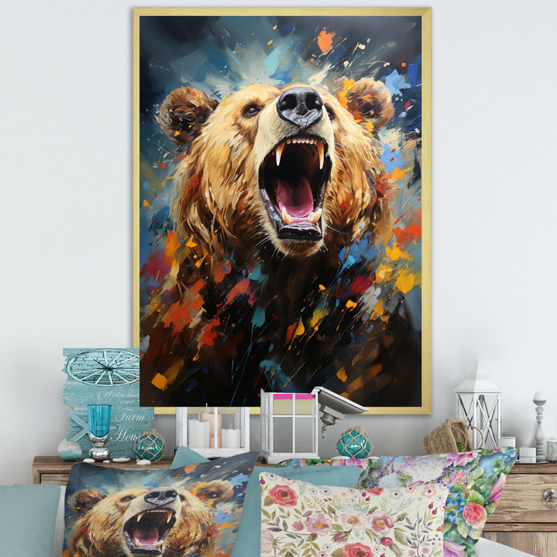 «Expressionist Grizzly Bear», impression sur toile, H 20 po x l 12 po x P 1 po, Encadrement doré