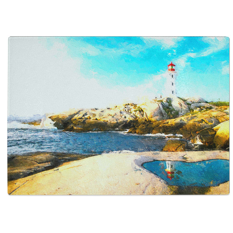 Glass Lighthouse & Seascape in Canada Chopping Board, 39 cm W x 28.5 cm L