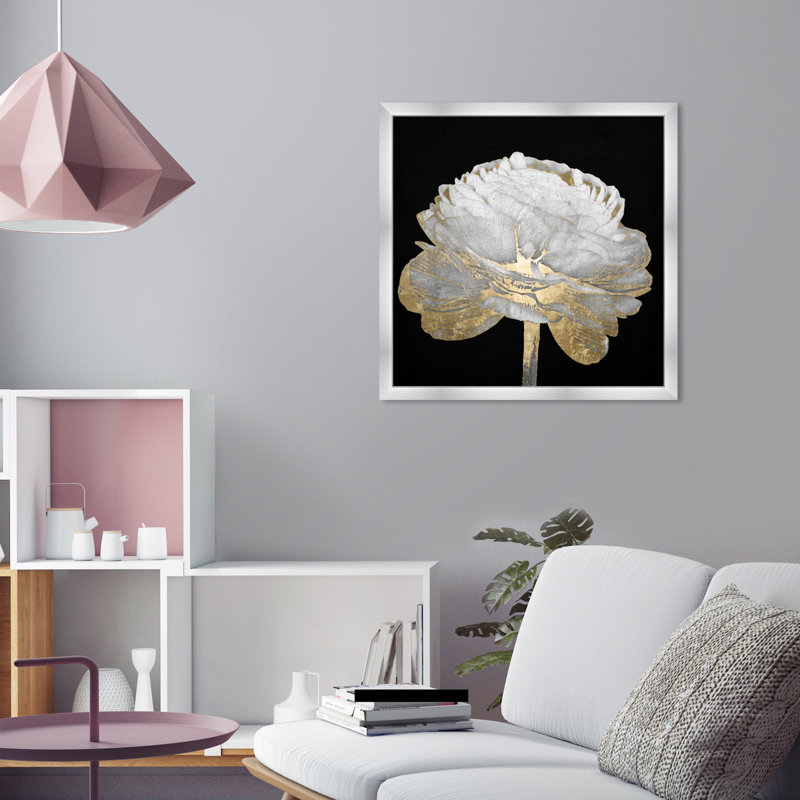 Gold And Light Floral " Gold And Light Floral II " by Oliver Gal Painting Print, Silver Framed, 26" H x 26" W
