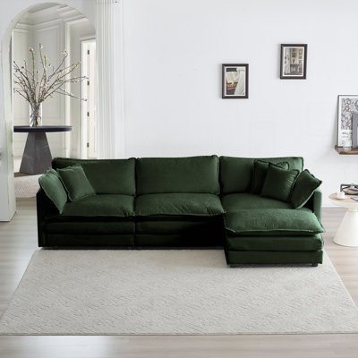 Free Combination Comfy Upholstery Modular Oversized L Shaped Sectional Sofa With Reversible Ottoman, Green Chenille