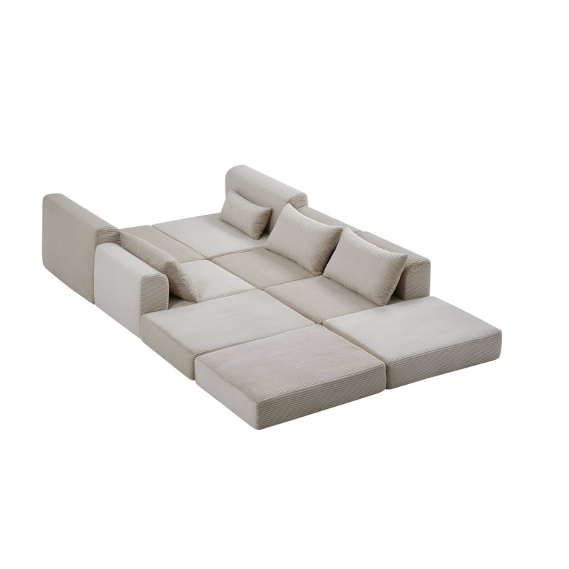 Ensemble de canapé de canapé modulaire rembourré, ensemble de canapé de salon modulaire en forme de L de 100 po avec 5 coussins, canapé-lit bricolage pour salon, appartement, chambre à coucher, chameau