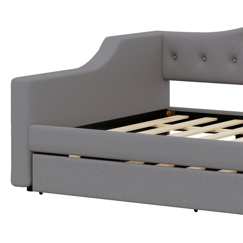 Upholstered Daybed With LED Belt And Trundle, Gray