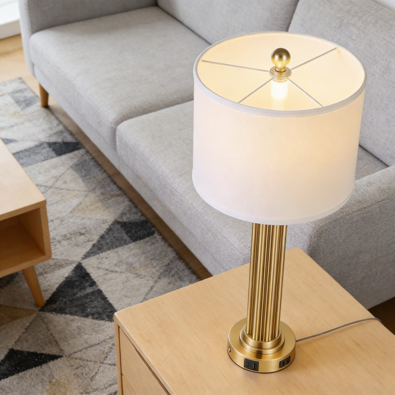 Lampe de table moderne avec ports de charge USB-C et USB-A et prise de courant CA, commande tactile à intensité variable à 3 voies, comprend des ampoules à DEL écoénergétiques, pour la table de chevet ou le salon