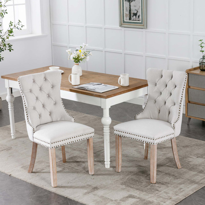 Chaise rembourrée en lin massif et bois massif, Beige