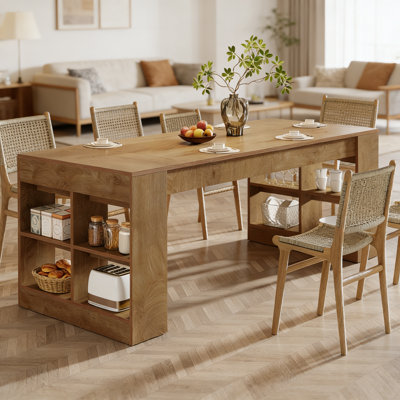 Dining Table for 6-8 People, 70.87-Inch Large Rectangle Kitchen Table with Open Storage Shelves for Dining Room, Kitchen, Living Room (Brown)