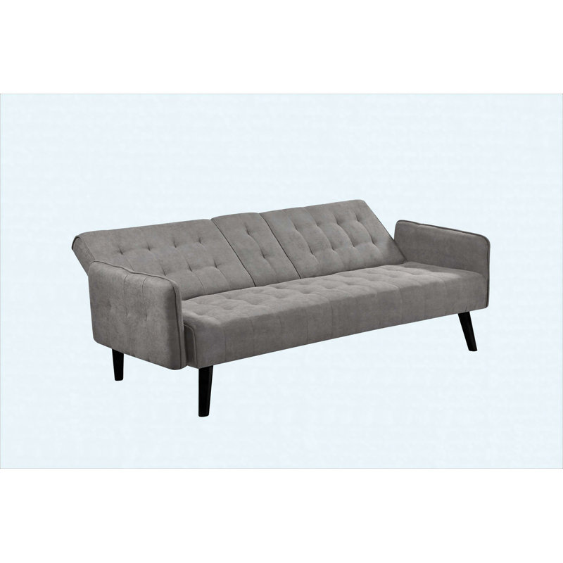 Canapé-lit convertible de 72 po avec revêtement en lin, porte-gobelet et table rabattable, Gris