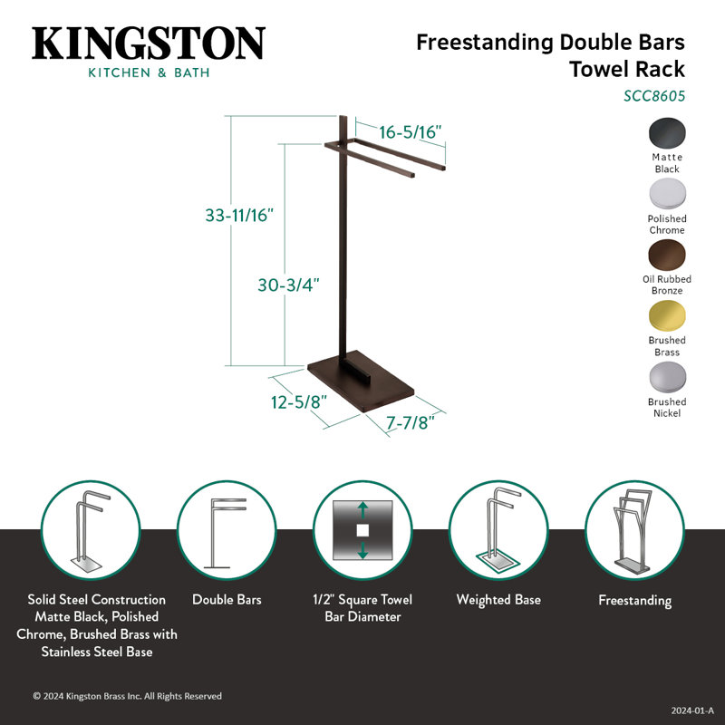 Kingston Brass Edenscape Freestanding Dual Towel Rack, Polished Chrome