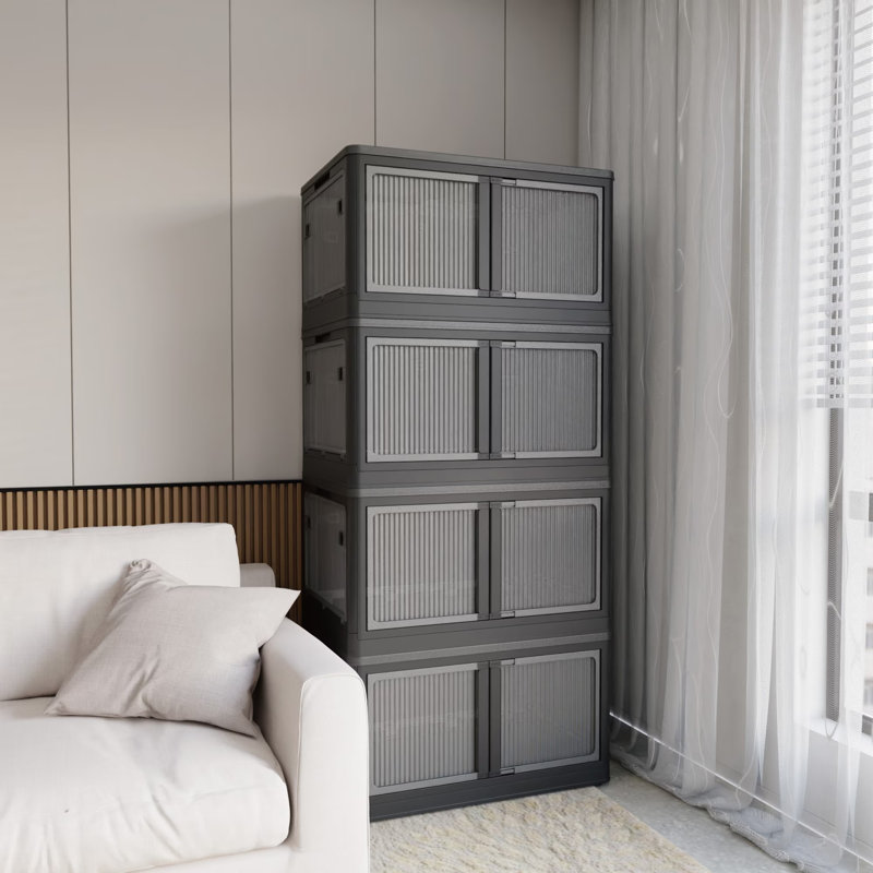 4 Tier Plastic Stackable Storage Organizer, Black, 4