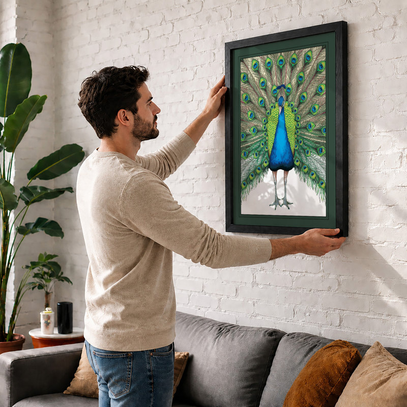 Peacock Plumage Boho - Framed Print, A3 - 42.0 x 29.7 cm, White
