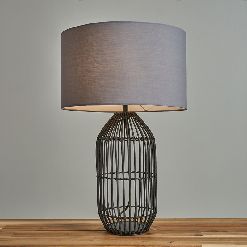 Wicker/Rattan Table Lamp, Dark Grey, Black, 47" H x 25" W x 25" D