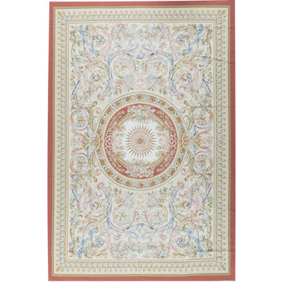 Hand-Knotted High-Quality Ivory and Red Area Rug