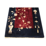Wool Pile Antique Deep Red Color Chinese Art Deco Hallway Runner Rug