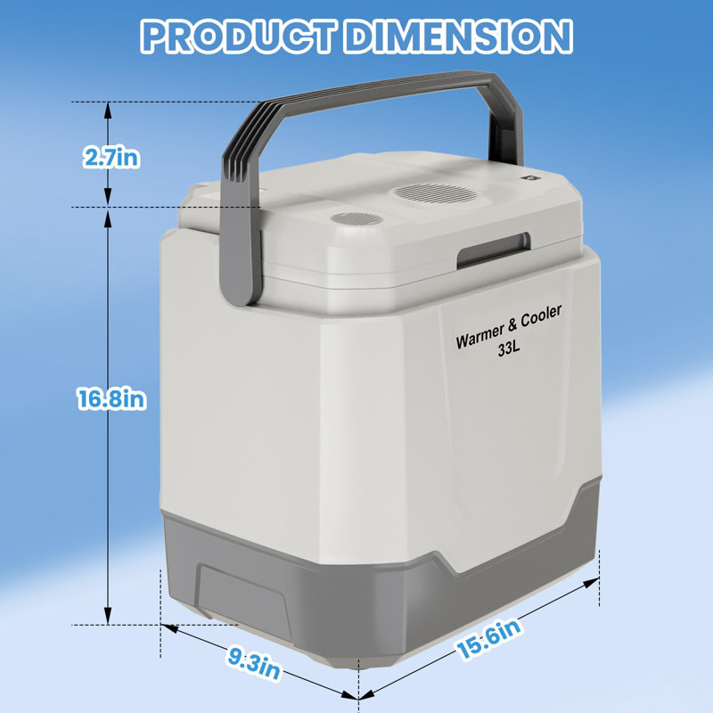 35 QT Electric Cooler & Warmer – Portable 12V Car Refrigerator with Auto-Locking Handle, AC/DC Power for Vehicles and Home
