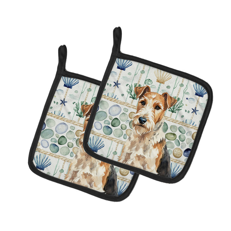 Paire de poignées en verre Wire Fox Terrier