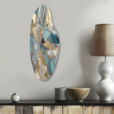 Blue Gold Transcendent Liquid Ink I - Marble Asymmetrical Metal Wall Art, Blue Curved Metal Art Print