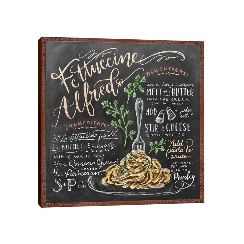 Fettuccine Alfredo Recipe - Print on Canvas, 66.04 cm H x 66.04 cm W, Classic Brown Wood Framed