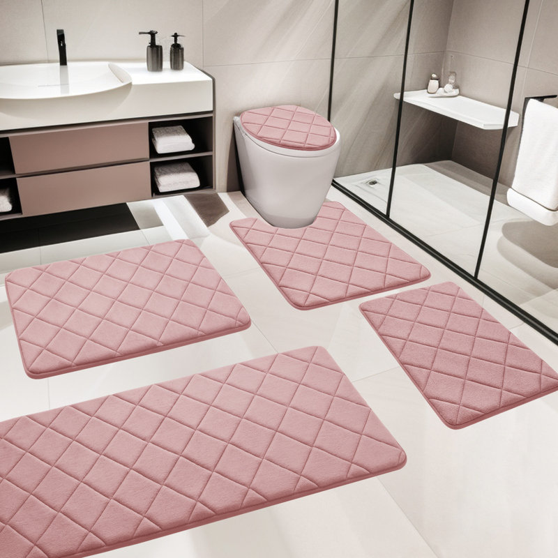 Bath Rug with Non-Slip Backing Memory Foam (Set of 5), Pink