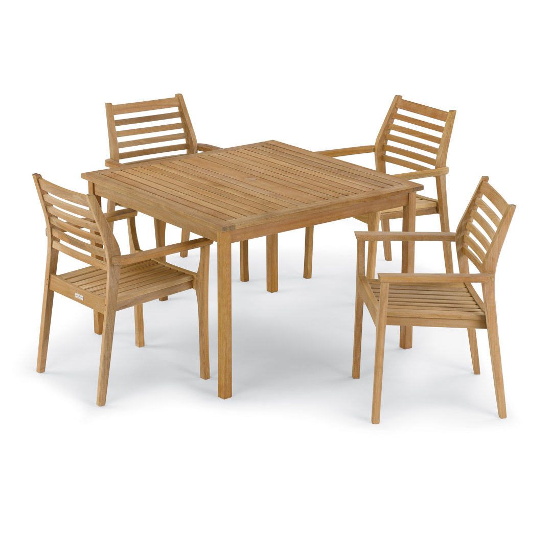 Mera 5-Piece 42" Square Dining Table & Stacking Armchair Set - Teak - No Cushion Oxford Garden