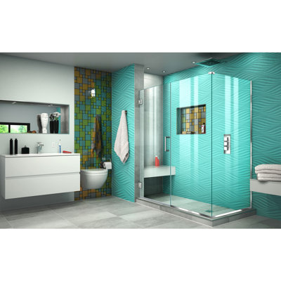 Unidoor Plus 48.5" W x 34.375" D x 72" H Frameless Pivot Rectangle Shower Enclosure with Fixed Panel
