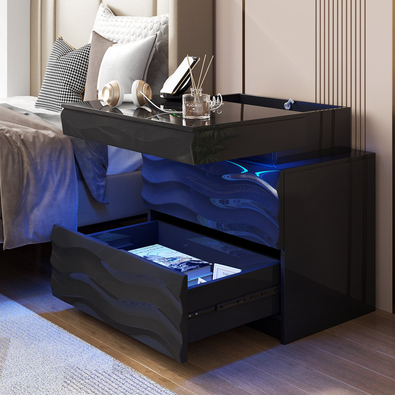 60cm W Manufactured Wood Bedside Table, Black