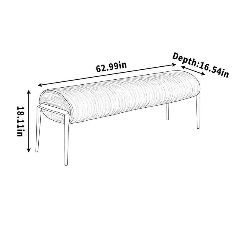 Banc en métal à rembourrage doux, H 18,11 po x l 62,99 po x P 16,54 po, Vert