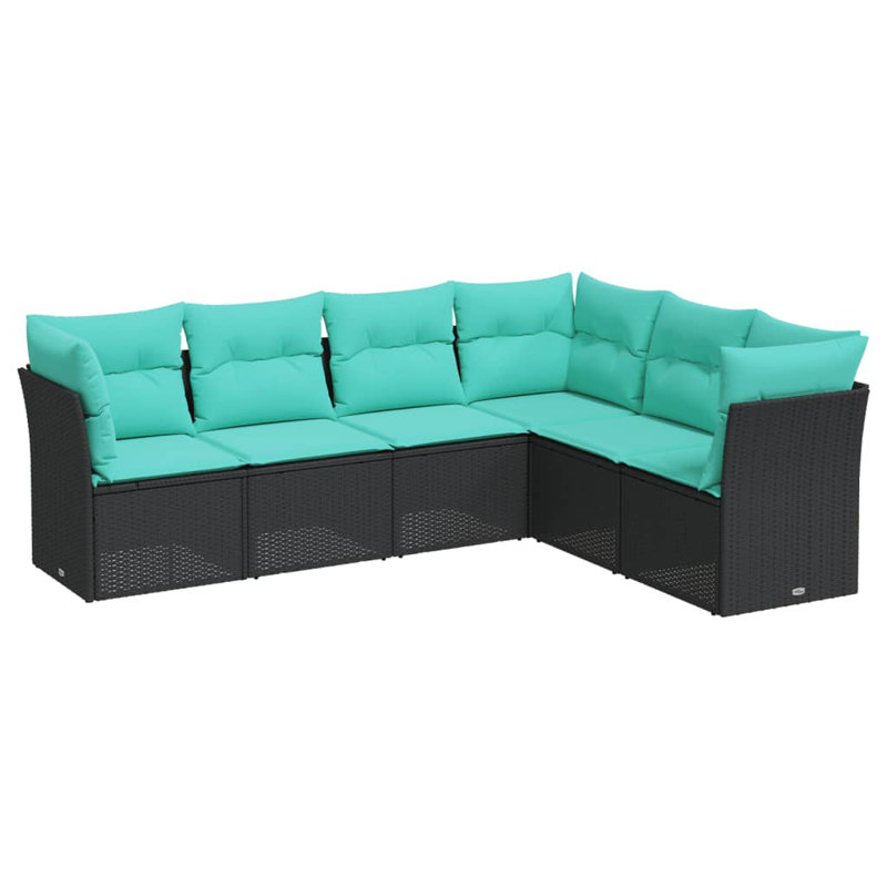  Ensemble de canapé de patio 6 pièces avec coussins en rotin de polyester noir