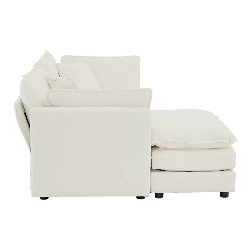 Canapé en chenille deux places avec 1 repose-pieds, H 33 po x l 76,7 po x P 57,4 po, 2, Blanc