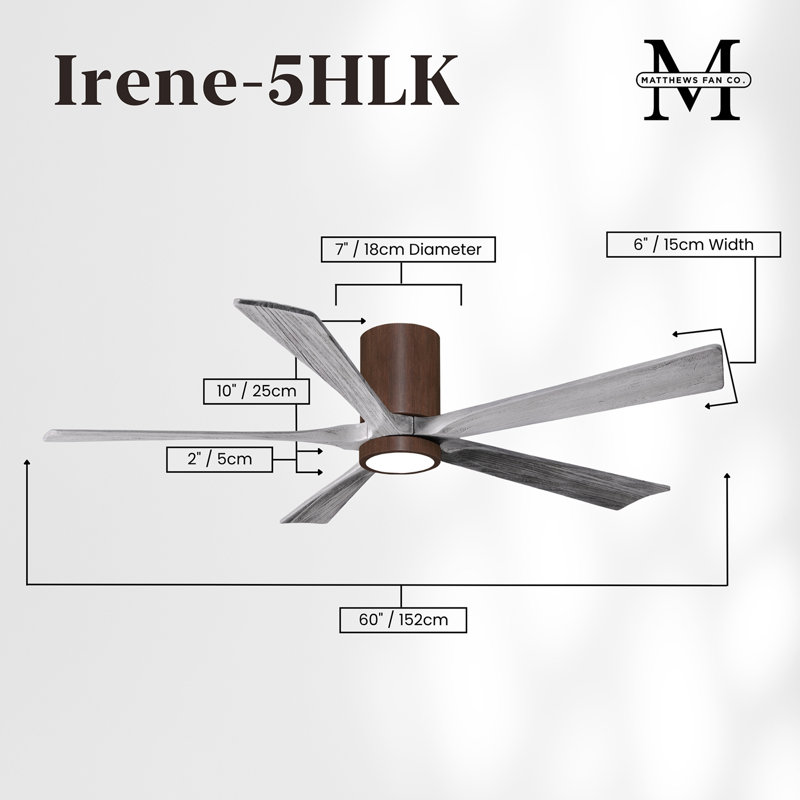 Ventilateur de plafond à 5 pales DEL avec ensemble d'éclairage inclus Irene, Ton noyer, 60", Ton bois de grange