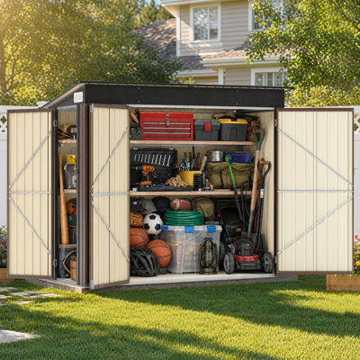 Decksplore 8 ft. W x 4 ft. D Outdoor Storage Shed with Lockable Metal Garden Tool Shed