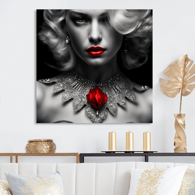 Décoration murale en métal «The Lady with the Red Ruby I - Fashion Woman», H 16 po x l 16 po x P 1 po