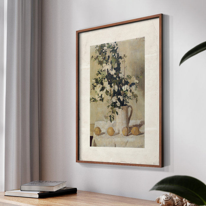 Motif floral rétro vintage avec motif de coin fermé, Noyer, H 14 po x l 11 po
