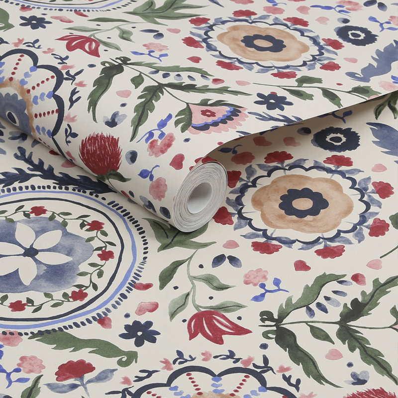 Double rouleau floral Brooksley, Blanc antique