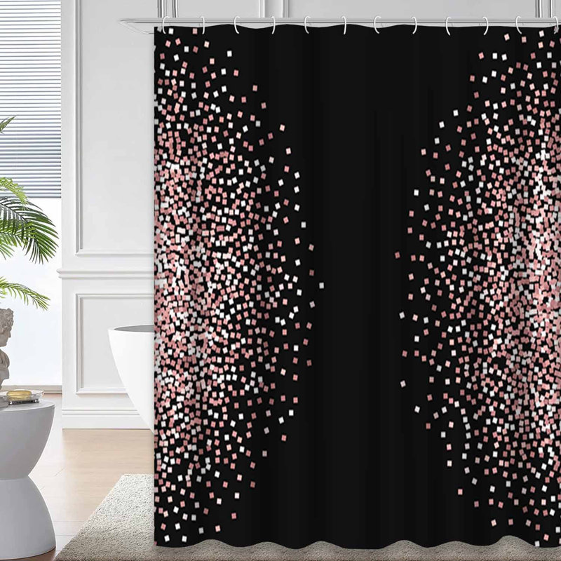 Rideau de douche rose à motif abstrait confettis or avec 12 crochets, L 72 po x l 78 po