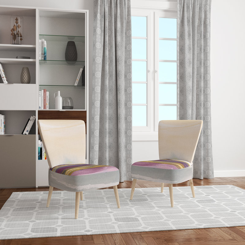 Upholstered Floral Side Chair - Modern floral Accent Chair, Abstract Purple/Gold Polyester Blend