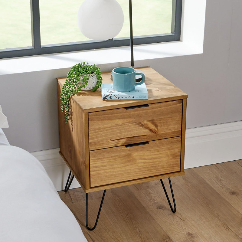 Rothley 2 Drawer Solid Wood Bedside Table, Brown