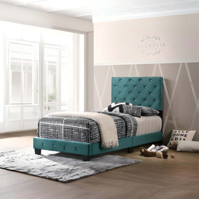 Charming Bed With Refreshing Hue And Spacious Storage, Perfect For Modern And Cozy Bedrooms.