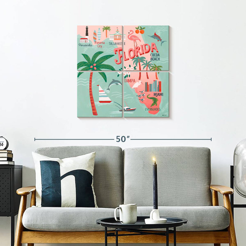 Aliaz State Maps - Florida Attractions, 26" H x 26" W