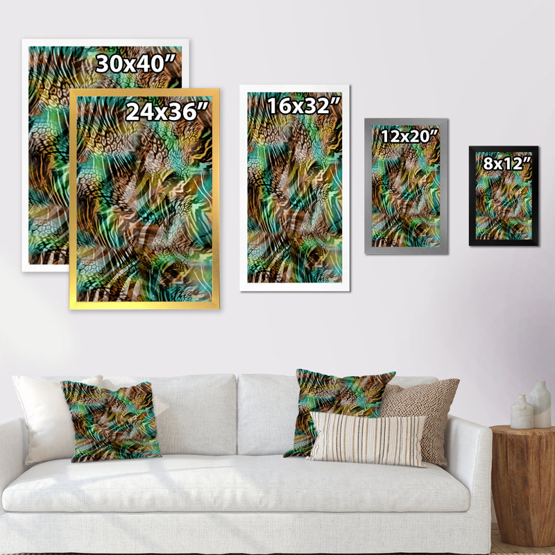 Motif léopard avec une touche de vert IV - Peinture, Toile avec cadre photo noir, H 20 po x l 12 po x P 1 po
