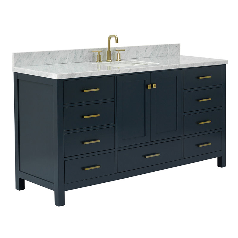 Flynt 67'' Single Bathroom Vanity with Carrara Marble Top, Midnight Blue