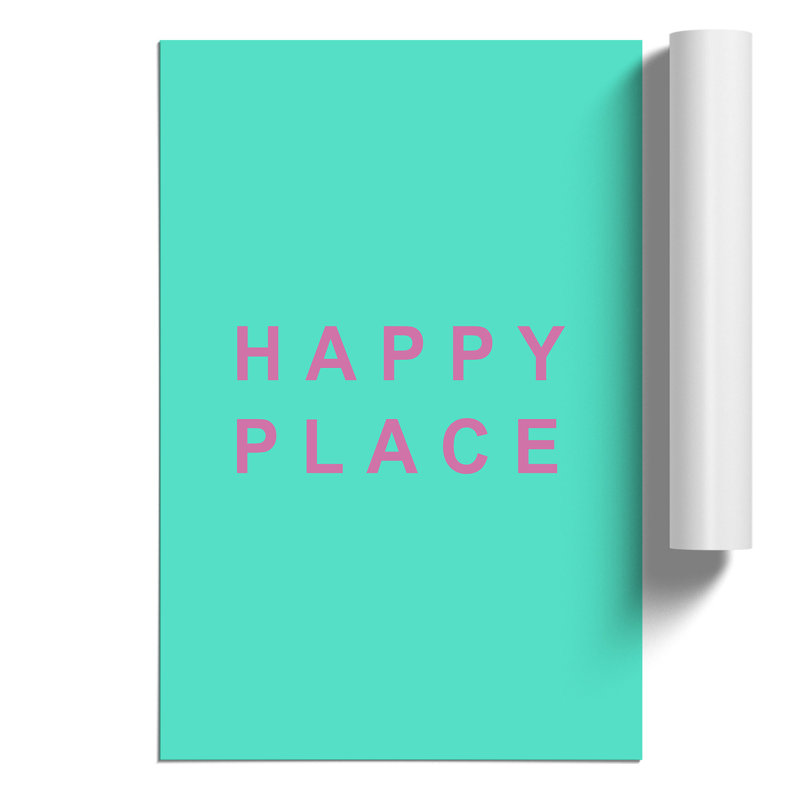 Happy Place Teal - Frameless Print, 59cm H x 42cm W x 0.1cm D